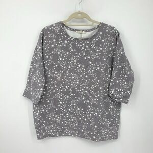 WoolOvers Women Size Small Shirt Short Sleeve Top Gray White Star Print Pullover